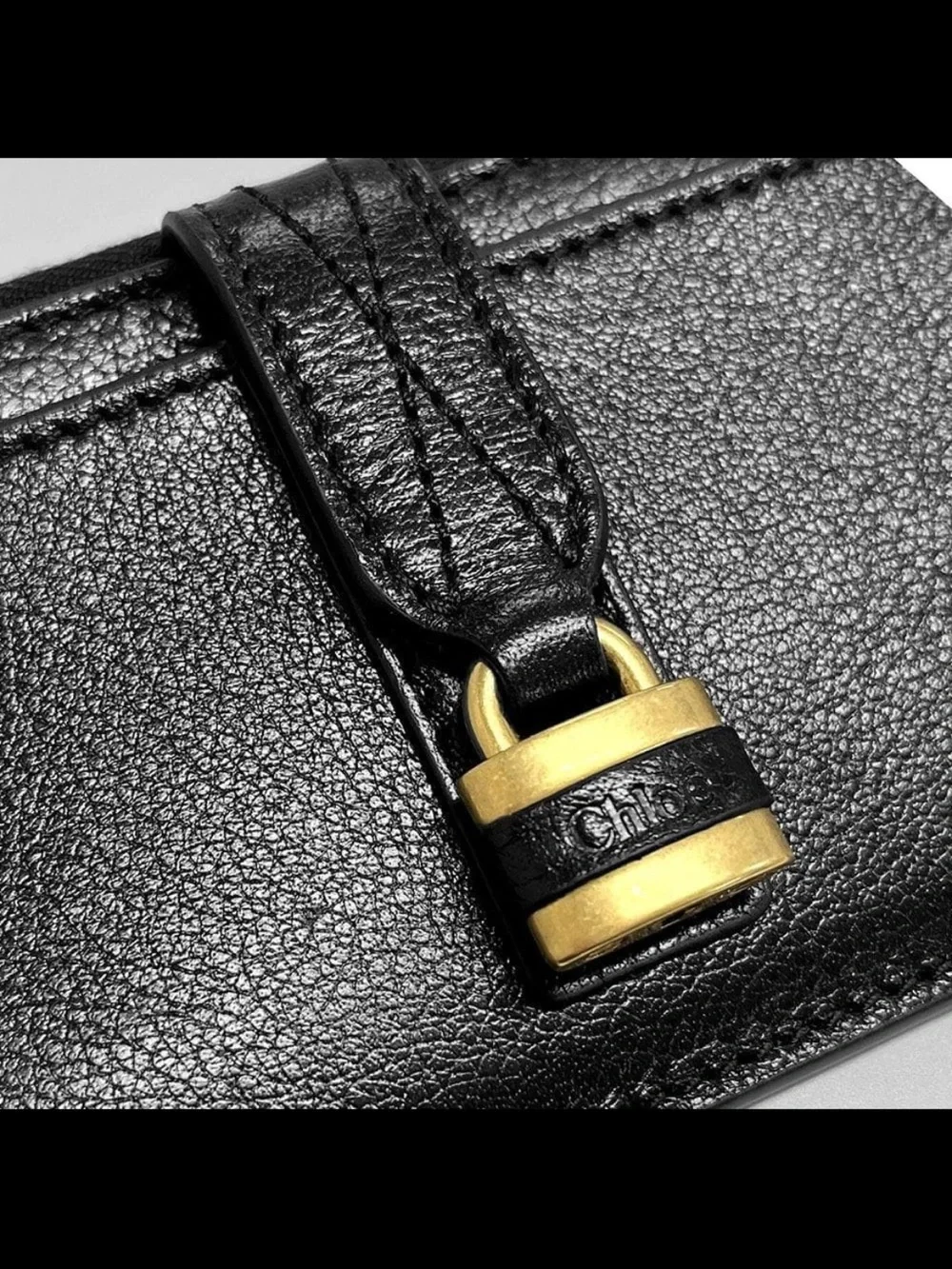 Chloe Black Leather Paddington Coin & Card Case with Gold Padlock